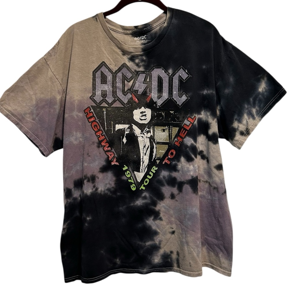 AC/DC 1979 Highway To Hell Tour Short Sleeve Tie Dye Tee XL